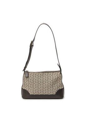 Celine Small Shoulder Bag Beige Dark Brown Macadam Canvas